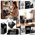 Menkxi 6 Motivational Decorative Books with Wood Bead Tassel Garland - Modern Faux Books for Office Desk, Bookshelf & Coffee Table Decor - Inspirational Aesthetic Black & White Fake Book Box Set