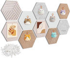 10 Pack Hexagon Cork Board Tiles Alternative, 12'' Fully Self-Adhesive Modern Felt Bulletin for Wall Decor, Frameless Pin Board for Office, Renter-Friendly Decorative Hexagon Corkboard with 30 Pins