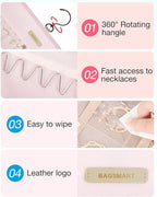 BAGSMART Hanging Jewelry Organizer Storage Roll with Hanger Metal Hooks Double-Sided Jewelry Holder for Earrings, Necklaces, Rings on Closet, Wall, Door, 1 piece, Extra Large, Pink