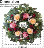 WANNA-CUL 24 Inch Spring Wreaths for Front Door,Spring Mothers Day Wreath Gifts Decorations with Pink,Champagne, Burgundy Rose and Eucalyptus Leaves for Valentines Day,Wedding or Indoor&Outdoor Decor