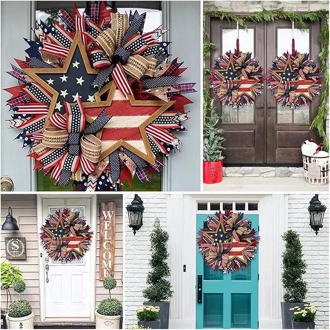 250th Anniversary Wreath for Front Door, USA 250th Anniversary Patriotic Wreath, Red White Blue America 250 Door Wreath, Handmade 250 Anniversary USA Wreath for Home Porch Wall Decor