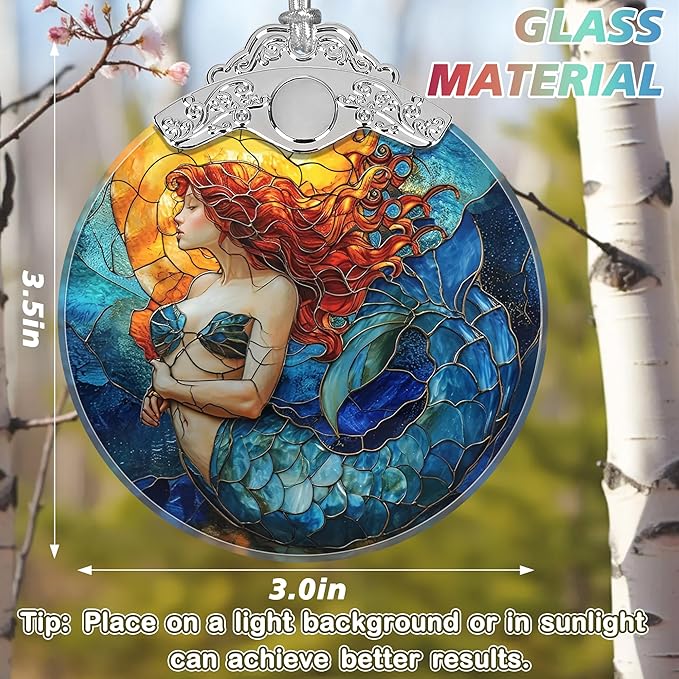 Mermaid Stained Glass Orament - Christmas Ornament - Christmas Decorations for Tree - Holiday Present ldeas - Gift Exchange
