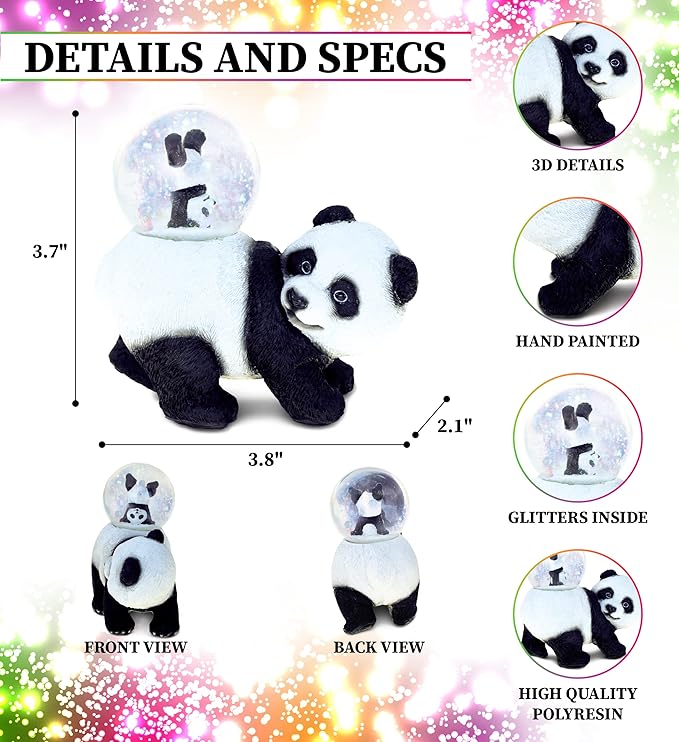 COTA Global Panda Snow Globe - Wildlife Animal Water Globe Figurine with Sparkling Glitter, Zoo Collectible Novelty Ornament for Home Decor, for Birthdays, Christmas, Valentine – 45mm