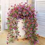 Artificial Hanging Flowers for Outdoors, 2 Pcs Fake Hanging Plant Spring Summer Decor, UV Resistant No Fade Realistic Faux Flower for Front Door Porch Planter Patio Garden Yard(Light Purple Red)