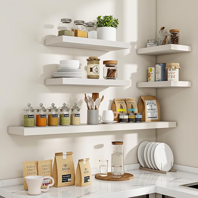 Acovy 24 Inch Floating Shelves, 24"x9.25"x1.5" Inch Deep Floating Shelves for Wall, Wooden Shelves for Bathroom, Bedroom, Living Room, Cream White Oak, 2 Pieces