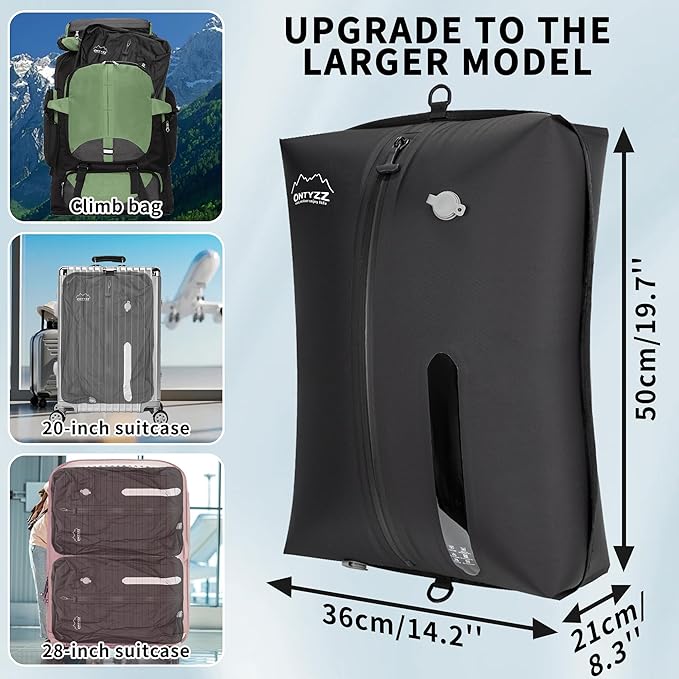 ONTYZZ Vacuum Bags for Travel, Reusable Vacuum Compression Bag, Recycled IPX8 Waterproof Space Saver Bag for Luggage/Camping/Home Storage (2 Pack NO Pump-Black)