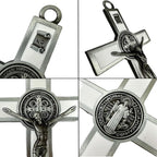 BONITTER Antique Silver Crucifix Wall Cross-St. Benedict Metal Wall Art-5.0 InchX2.7 Inch Black White Brown Enamel Give Blessing and The Spiritual Sacred:Faith Gift for your Acquaintances (White)