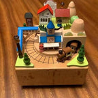 Natural Solid Wood Handcrafted Beech Wooden, Musical FigureTotoro/Carousel/Fairy/Ballerina Figurine,Rotating Hand Crank Mechanism Music Box,Musical Decorations (Bell Tower and Train)