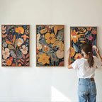 SIGNINART Orange Floral Framed Canvas Wall Art Set of 3, Mid Century Modern Flower Wall Decor, Neutral Plant Artwork, Boho Botanical Art Prints for Bedroom Living Room Office 24"x36"x3