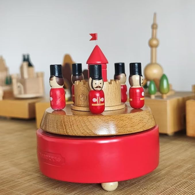 Natural Solid Wood Handcrafted Beech Wooden, Musical FigureTotoro/Carousel/Fairy/Ballerina Figurine,Rotating Hand Crank Mechanism Music Box,Musical Decorations (Nutcracker)