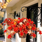 Fall Flowers with Hanging Basket Artificial for Decoration, Fake Silk Rhododendron Flowers for Outdoors, UV Resistant No Fade Floral for Home Garden Balcony Porch Patio Wedding Party Decor