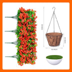 Artificial Faux Hanging Flowers Basket for Fall Outdoor Porch Decor, Fake Silk Colorful Morning Glory Eucalyptus in Planter UV Resistant Look Real for Home Balcony Yard(Orange)