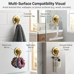 Powerful Suction Cup Hooks, Lightweight Vacuum Wreath Hanger for Glass Door & Window, 20 lbs Large Waterproof Towel Hooks for Bathroom Shower, Removable No-Drill Utility Hooks, Gold Chrome