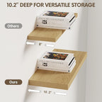 Vivelove 10" Deep Floating Shelves Over Toilet, 16" Wall Shelves for Bathroom Bedroom Kitchen Living Room Laundry Room, Modern Rustic Shelves for Home Decor, 16"x10.2"x1.5", Set of 2, Oak