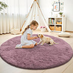 OLANLY Blush Round Rugs for Bedroom - Machine Washable, 4 ft Circle Area Rugs for Living Room, Soft and Fluffy Shaggy Carpet for Teen Girls and Boys, Nursery Rooms, Dorms, Home Decor Aesthetic