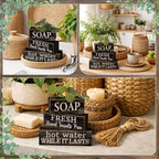 Lineshading 4 Pcs Bathroom Shelf Decor Sign Farmhouse Bathroom Decor and Accessories Rustic Eucalyptus Leaves Block Sign Soap Fresh Hand Towel Free Table Centerpiece for Home Toilet Hotel Campsite