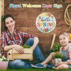PETCEE Hello Spring Door Sign - 11.5" Colorful Flowers Welcome Wreath for Front Door Spring Decorations Farmhouse Porch Decor Rustic Round Wreath Sign Hanging Wall Plaque Easter Home Outdoor Decor
