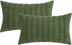 MIULEE Pack of 2 Spring Corduroy Decorative Lumbar Throw Pillow Covers 20x12 Inch Soft Boho Striped Pillow Covers Modern Farmhouse Home Decor for Summer Sofa Living Room Couch Bed Moss Green