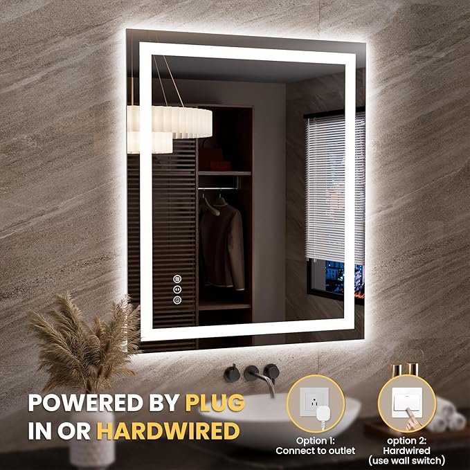 LOAAO 35.4"x29.9" LED Mirror for Bathroom, Lighted Bathroom Mirror with Lights, Anti-Fog, Dimmable, Memory Function, Clear Reflection