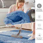 OLANLY 2x6 Machine Washable Runner Rugs for Hallway, Soft Fluffy Shaggy Bedside Rugs for Bedroom, Living Room, Indoor Floor Carpet for Kids Girls and Boys, Home Decor Aesthetic, Blue