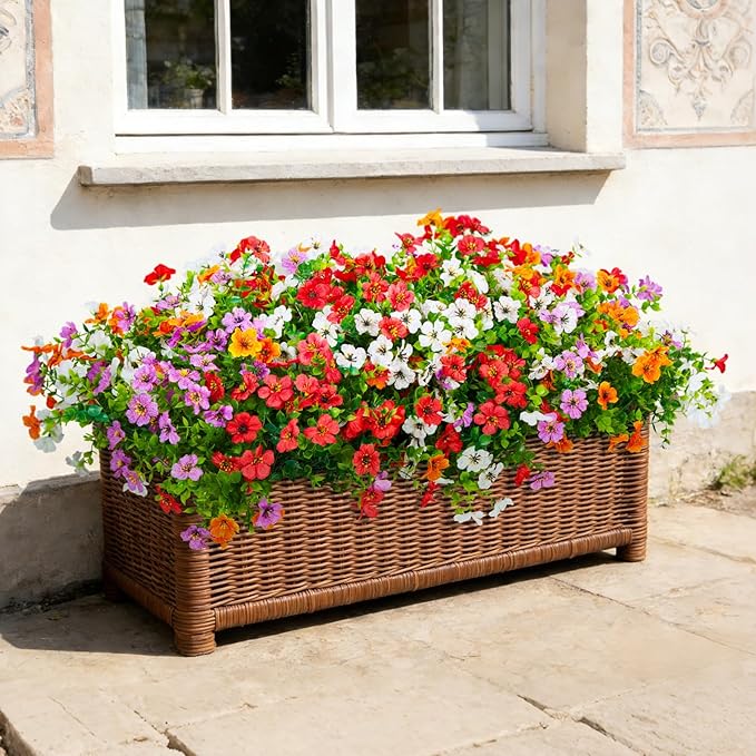 Fake Artificial Flowers for Outdoors Faux Plants Outside Indoor,UV Resistant Realistic Silk Daisy for Home Patio Garden Back Yard Front Poch Decor Spring Summer(12 Bunches,4 Multi Colors)