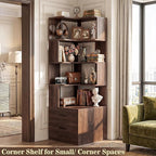 Armocity Corner Bookshelf with Drawers, 7 Tier Corner Book Shelf Display Bookcase, Freestanding L Shaped Bookshelf for Bedroom, Living Room, Home Office, Black Walnut