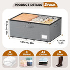 Dayacoco Underbed Storage with Wheels, 2 Pack Under Bed Storage Containers with Clear Lids, No Assembly Required 10.1 inch Rolling Under Bed Storage for Clothes, Grey