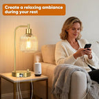 QiMH Industrial Table Lamp for Bedroom Set of 2, Clear Glass Beside Lamp with USB A&C Ports, Stepless Dimmable Gold Lamps, Nightstand Lamps for Living Room, Office, Home Decor(Bulb Included)