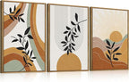 BINCUE Extra Large Boho Abstract Wall Art Abstract Line Wall Decor Mid Century Modern Artwork Boho Plants Wall Pictures Orange Abstract Paintings Orange Art Prints for Living Room Bedroom Office 24x36 Inches 3 Pieces