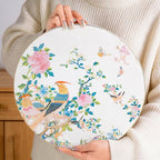KAMMAK Ceramic Decorative Plate, Porcelain Plates for Kitchen Dining Room Wine Cabinet Home Decor, Vintage Collector Plates with 1 Display Stand, Circular Square - Peony