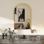 DUMOS Gold Metal Arch Vanity Rounded Rectangle Bathroom Mirrors for Over Sink Wall, 27x38 Inch Large Matte Mirror, Modern Decorative for Restroom, Farmhouse