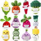 HunnmingRe 12 Pcs Cute Crochet Doll with Positive Card Soft Wool Animals Creative Knitting Dolls for Positive Support Inspirational Birthday Encouragement Gift(Vegetable Style)