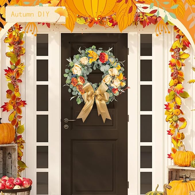 Eucalyptus Wreath for Front Door, COLORSPEC 24 Inch Eucalyptus Wreath with Olive Leaves and Berries All Year Round, Handmade Green Spring Summer Wreaths for Front Door Indoor Outdoor Wedding Holiday