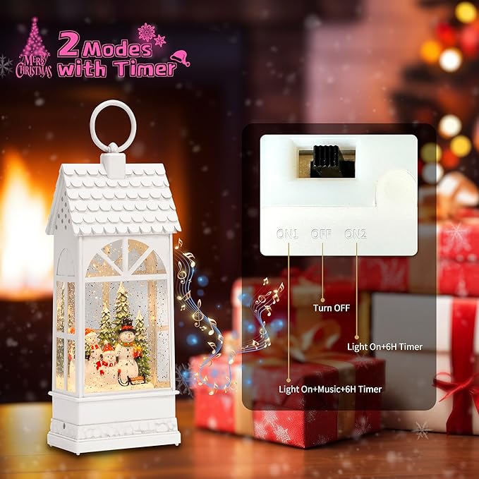 Extra Large Christmas Snow Globes, 12.4" Snowman Electric Light up Snow Globe Christmas, 8 Festive Songs 6 Hrs Timer Dual Power, White Musical Snowglobes Christmas Decorations Indoor Xmas Snowglobe