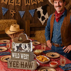 Yuntau 4 Pcs Western Tiered Tray Decorations Set Cowboy Hat Stack Block Signs Desert Farmhouse Rustic Tabletop Tiered Tray Decor for Table Shelf Home Office