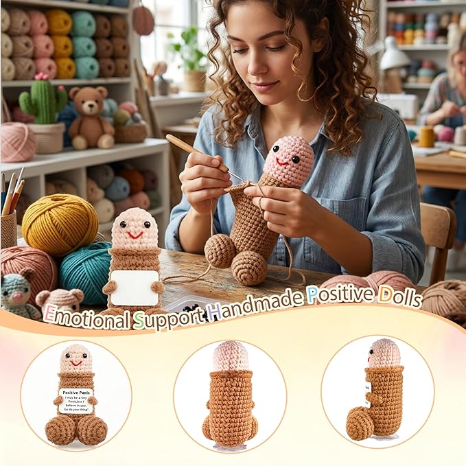Emotional Support Positive Crochet Animals Pickle Funny Gag Doll Gifts for Men Women Friends,Birthday White Elephant Gifts Desk Decor(Positive pe