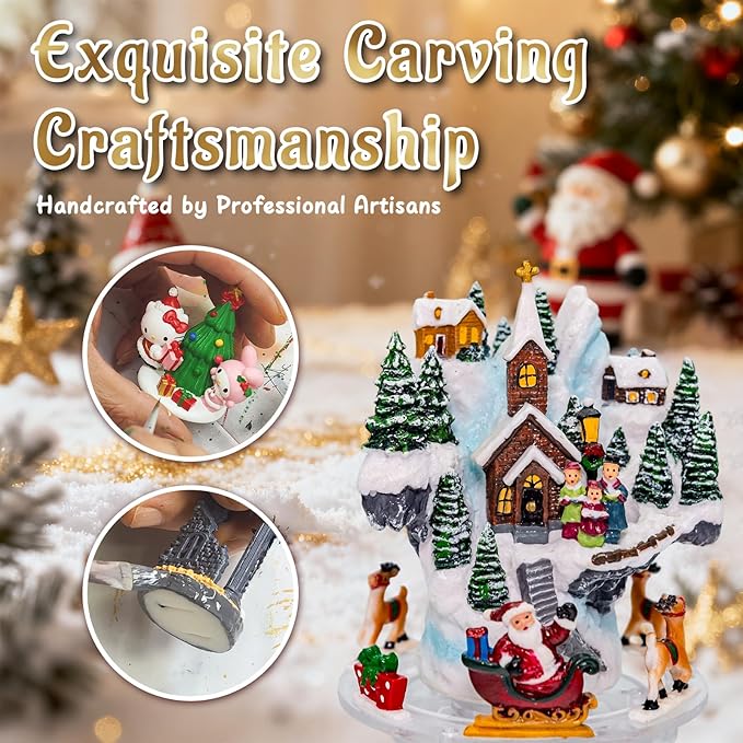 Large Christmas Snow Globes,Village Xmas Lighted Glitter Snow Globes, Musical Box with 8 Songs, 6 Hours Timer Deluxe Carousel Snow Globes