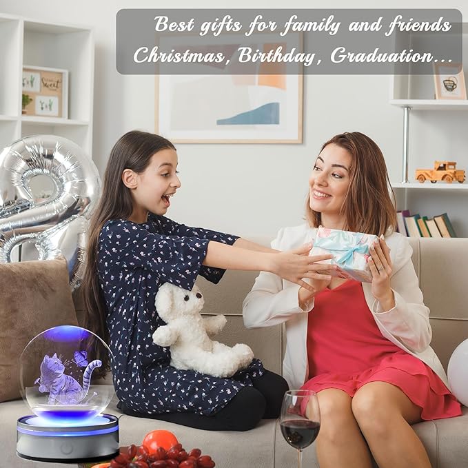 Movdyka 3D Laser Cat Figurines Lamp Glass Animals Statue Home Office Decor, Cat Theme Gifts for Women, Men, Girls - 3.15"/8CM