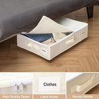 Under Bed Storage with Wheels, Rolling Under Bed Storage Containers with Label Holders for Clothes, Shoes and Blankets, Underbed Storage Organizer with Cover, 2 Pack Beige (23.6x15.7x7.28 in)