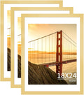 18x24 Picture Frame Gold Set of 3, Display Pictures 16x20 with Mat or 18 x 24 Without Mat, Poster Frames 18x24 for Wall Hanging Horizontal and Vertical