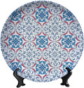 Turkish Decorative Plate Stand, 10 Inch, Blue Red Flowers Round Display Plate, Handmade Ceramic Ornament, for Kitchen Living Room Office Countertop Decor