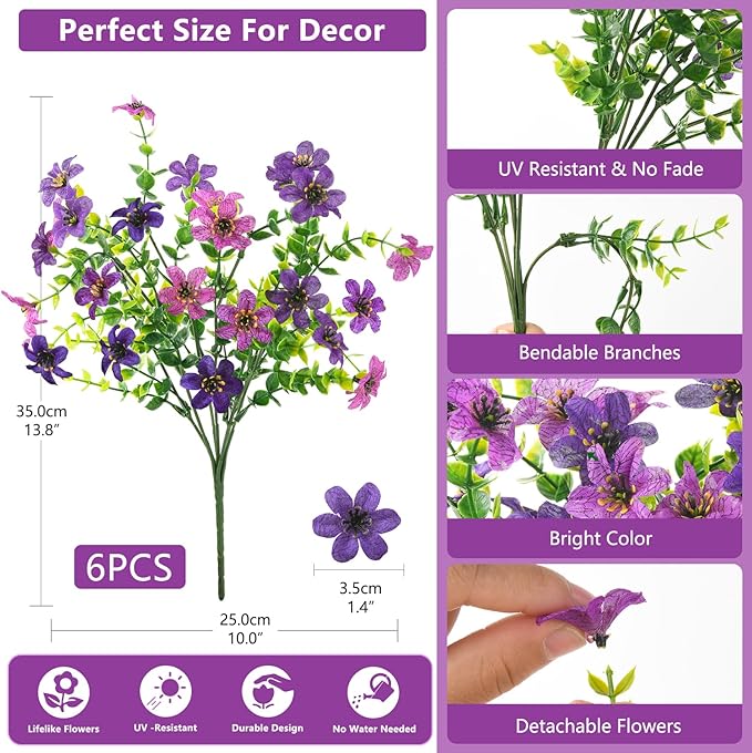 Artificial Flowers for Outdoors, 12 Bundles Multicolor Faux Silk Flower Spring Summer Decoration, Artificial Plants Fake Outdoor Flowers UV Resistant No Fade for Home Planter Porch Patio Yard Decor