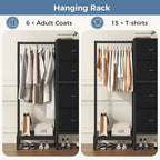 OLIXIS 4 in 1 Storage with Hanging Rack, Clothes Rack Shoes Rack, Bag Hook, Tall Storage Tower, Sturdy Frame for Bedroom Entryway Living Room Black