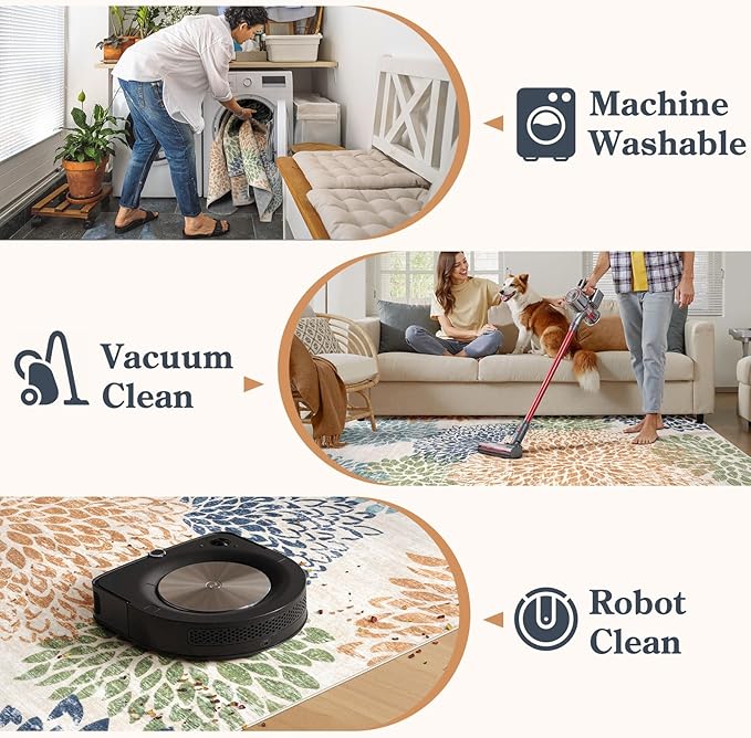 Dahlia Floral Washable Runner Rug for Hallway,2x6 Boho Multicolored Kitchen Runner Rug, Non Slip Fall Low Pile Carpet Runners for Hallway 6ft Bedroom Entryway Laundry,Multi