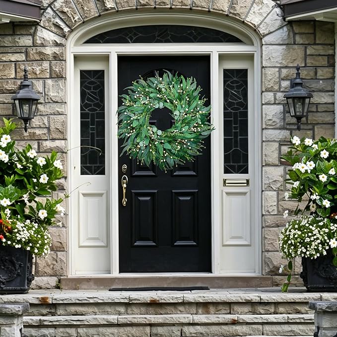 26-Inch Large Farmhouse Wreath for Front Door, All Season Eucalyptus Wreath for Indoor Outdoor Porch Wall Window, Artificial Greenery Everyday Home Decor fro Spring Summer Fall Winter