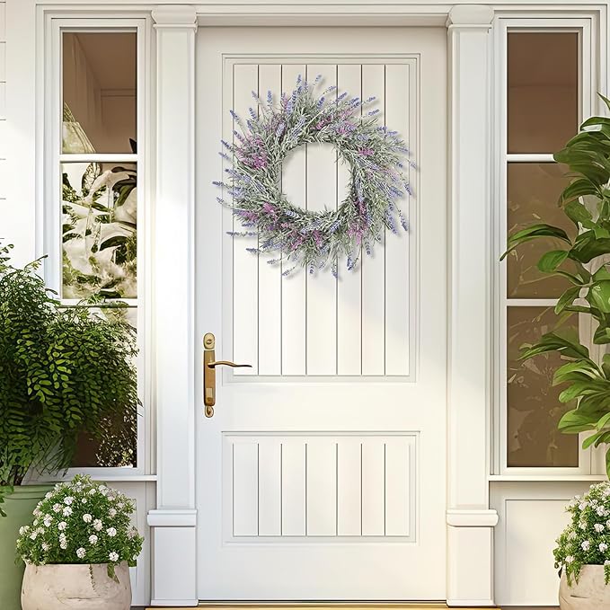 Lavender Wreaths for Front Door Summer Spring Easter Wreaths for Front Door Artificial Farmhouse for Wall Window Party Wedding Porch Room Home Decor(22 Inch)