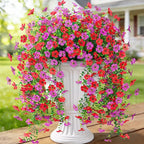 Fake Artificial Hanging Flowers for Outdoor Spring Decor 2PCS Faux Silk Flowers Plants for Outdoor Outside Planter UV Resistant Daisy for Porch Front Door Patio Balcony Yard Décor