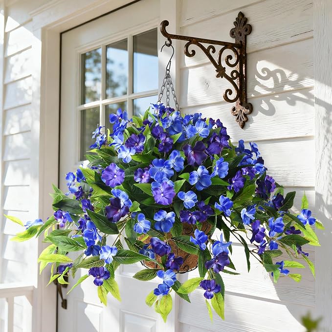 Artificial Fake Hanging Flowers Plants Basket for Outdoors Outside Decoration UV Resistant Faux Silk Flowers Look Real Plastic Flowers for Spring Planters Home Porch Patio Garden Decor