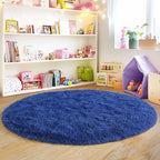 6‘x6’ Blue Round Rug for Bedroom, Ultra Soft Fluffy Circle Rug for Kids Girls Boys Room, Cute Shag Rugs for Living Room Playroom Teen Room Home Decor Rug