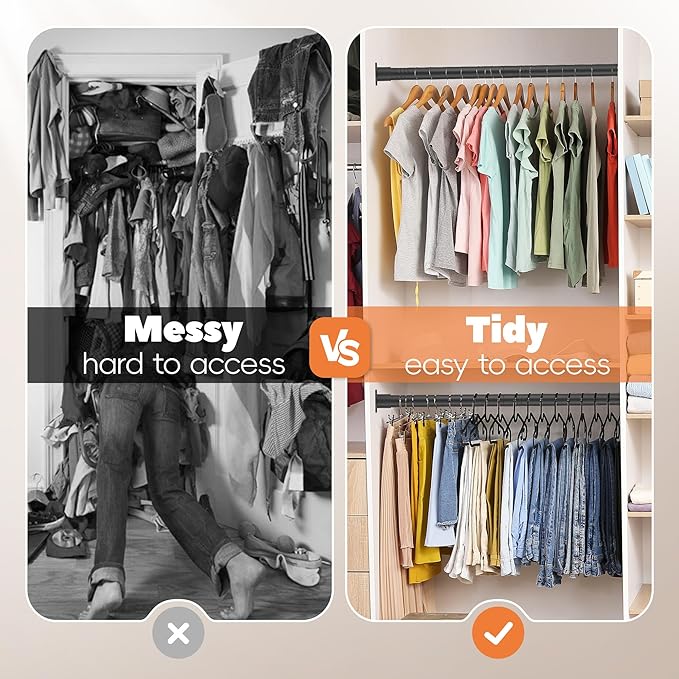 Closet Rod 17-39 Inches, Adjustable Heavy Duty Metal Black Closet Rods for Hanging Clothes 1.3 Inches Diameter for Wardrobes Laundry